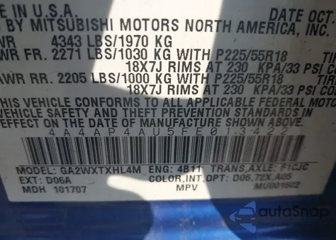 2015 Mitsubishi Outlander Sport Se from USA, damaged, VIN 4A4AP4AU5FE013422